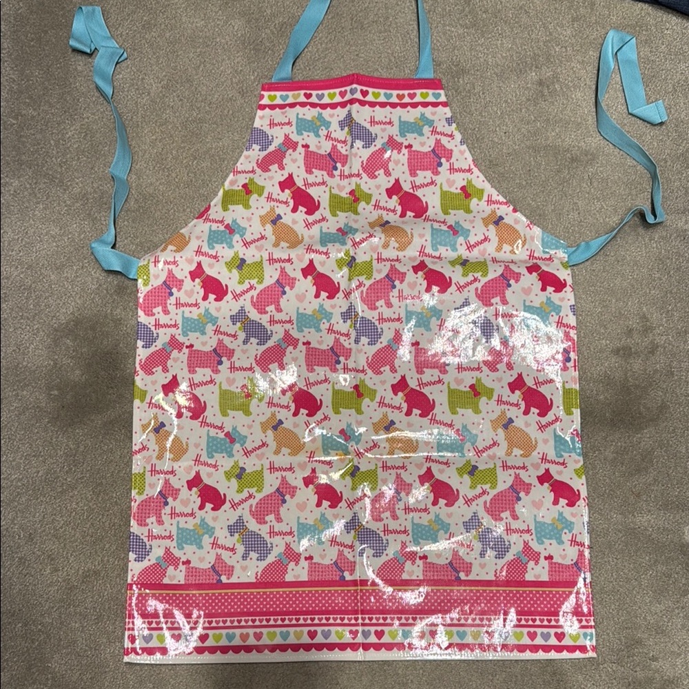 Colorful Dog Print Apron with Blue Straps